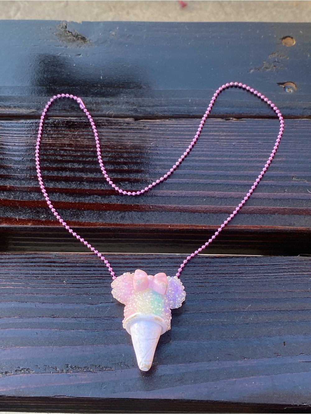 Disney Minnie Mouse Inspired Pink Iridescent Ice Cream snow cone Necklace